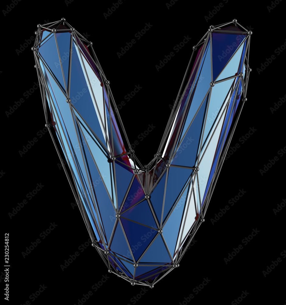 Capital latin letter V in low poly style blue color isolated on ...