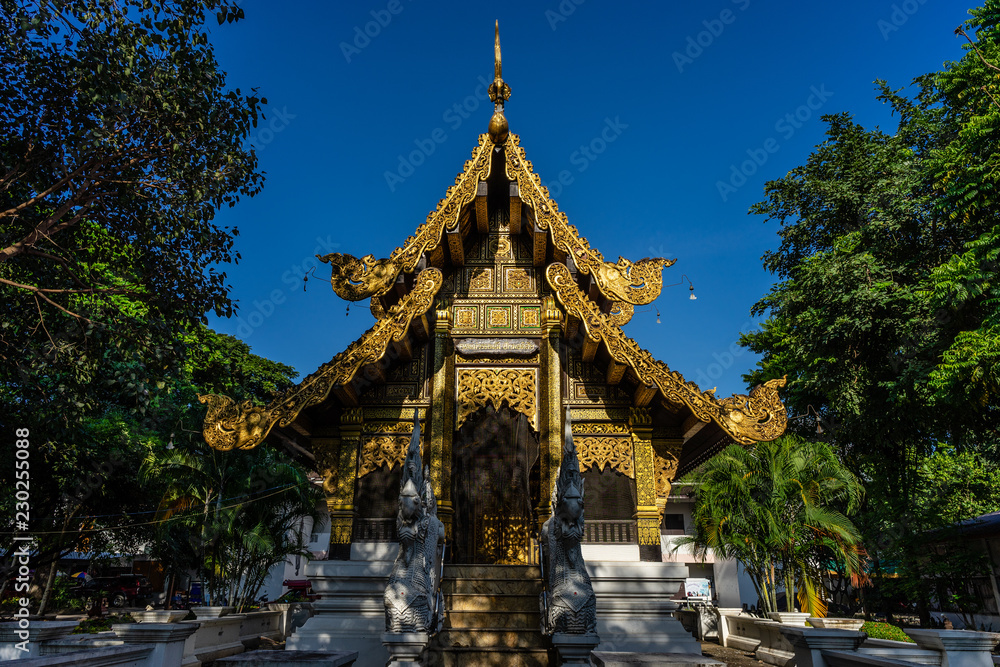 Ancient Buddhist Hall of Wat Jet yod Old Temple in Chiangmai, Thailand