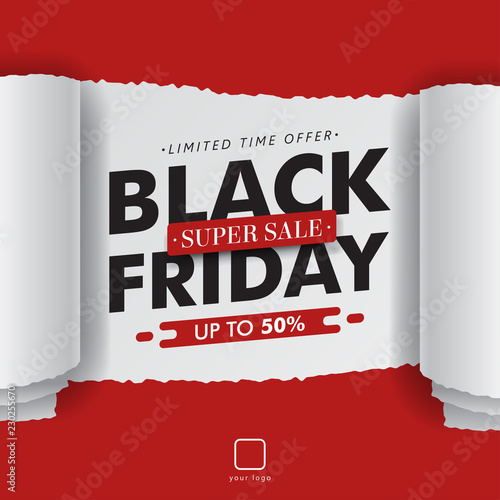 Black friday torn rolled paper isolated. Vector background sale template for bussiness, poster, flyer, promotion. eps 10