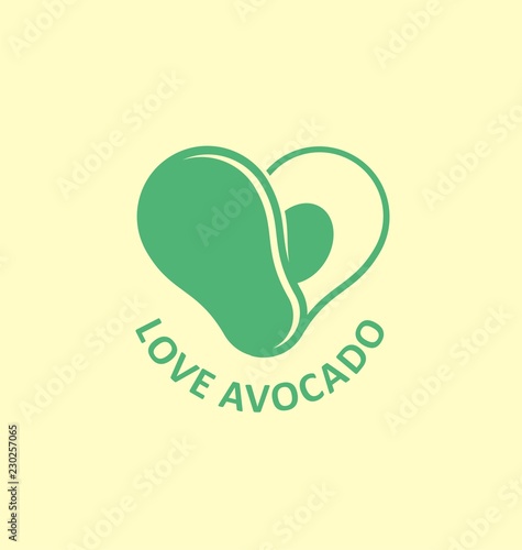 Love avocado creative logo design idea. Sliced avocado arranged as heart shape. Symbol icon tropical fruit vector