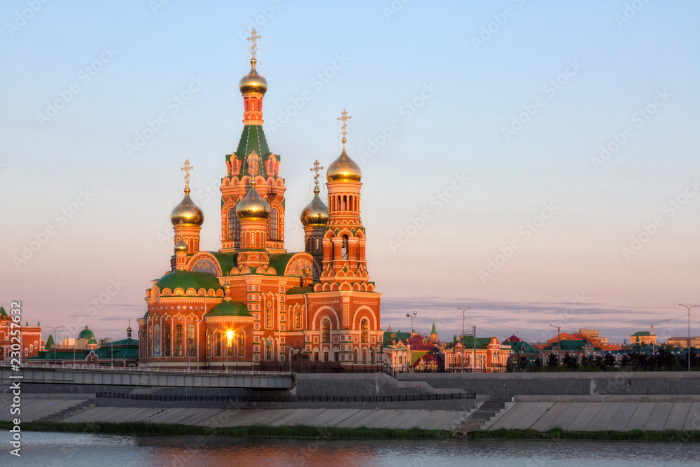 Yoshkar Ola city. Mari El, Russia.Cathedral of the Annunciation of the Blessed Virgin Mary in sunrise