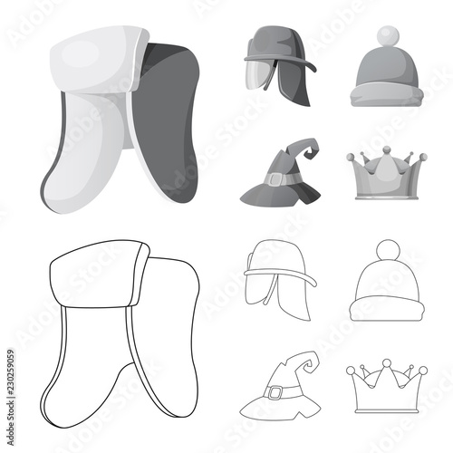 Isolated object of headgear and cap symbol. Collection of headgear and accessory stock vector illustration.