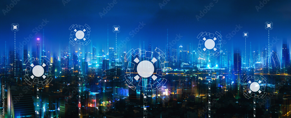Obraz premium Wireless network and connection city