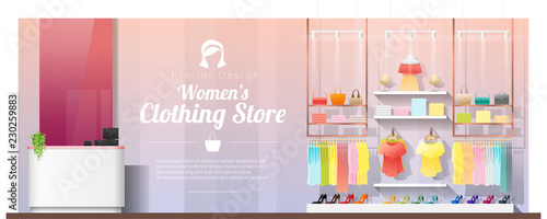 Interior background of modern women clothing store , vector , illustration