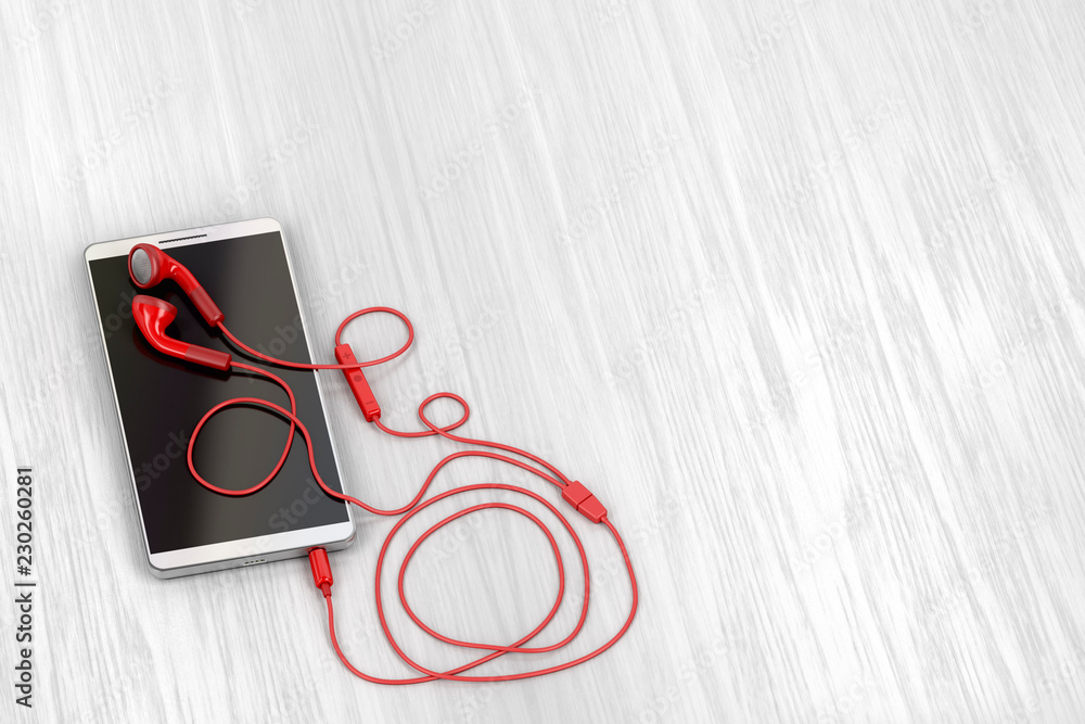 Smartphone and red earphones