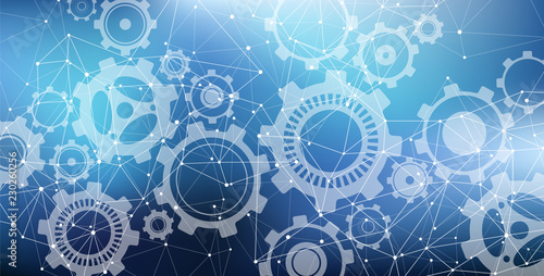 Virtual network design with gears system – technology / cyberspace / industry / software background – vector illustration