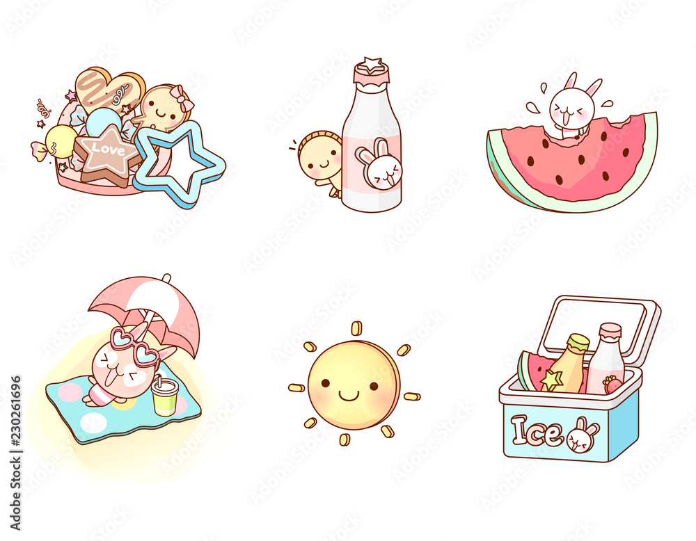 Variation of colorful objects displayed in a row against white background Variation of colorful objects displayed in a row against white background