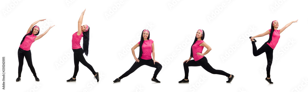 Woman doing exercises on white Woman doing exercises on white