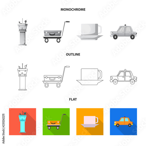 Isolated object of airport and airplane symbol. Set of airport and plane vector icon for stock.