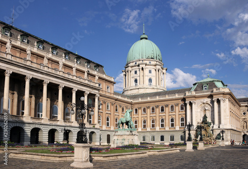 Budapest royal castle courtyard with horse monument Hungary