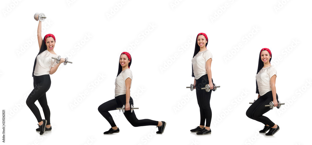 Young woman exercising with dumbbells