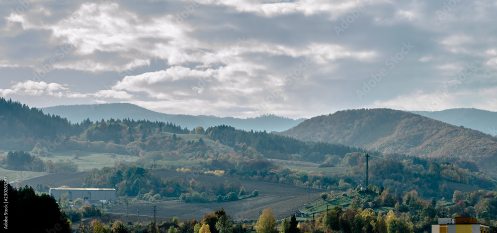 Stunning mountain view from Slovakia - forest and farm