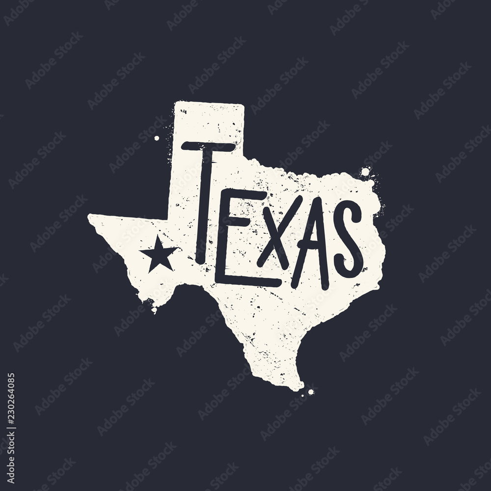 Textured map of Texas with Texas written on it and lone star vector ...