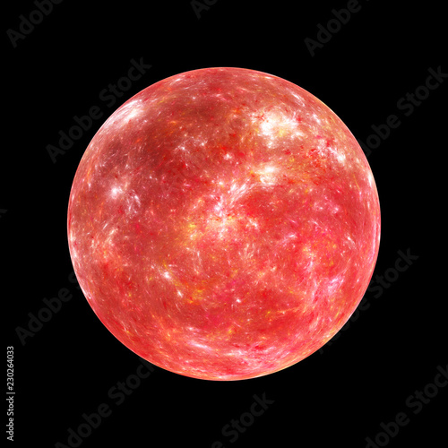 Red exoplanet insolated on black, computer generated abstract background