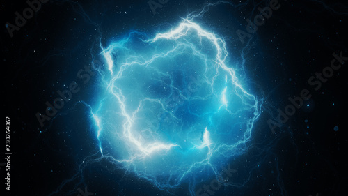 Blue glowing high energy lightning  computer generated abstract background 