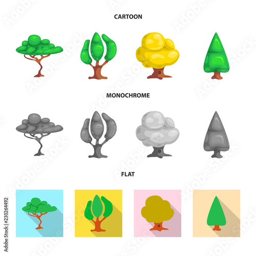 Vector illustration of tree and nature symbol. Collection of tree and crown stock vector illustration.