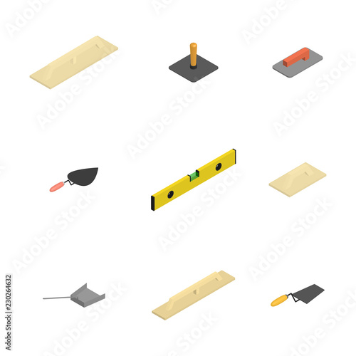 Set of 3d icons plastering tools, vector illustration.