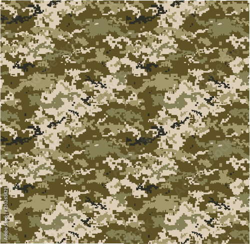 Ukrainian camouflage patern MM14. Green with black, white, olive and beige pixel camouflage pattern