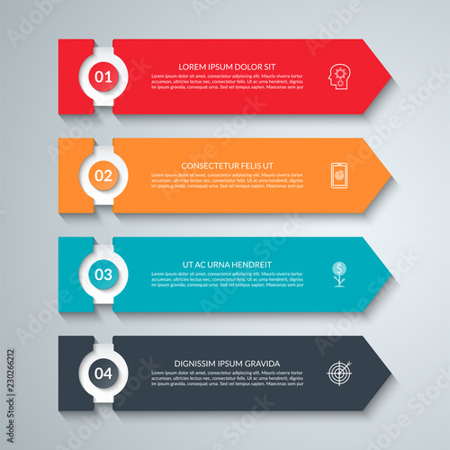 Business infographic template with 4 arrows. Can be used for diagram, graph, chart, report, web design.