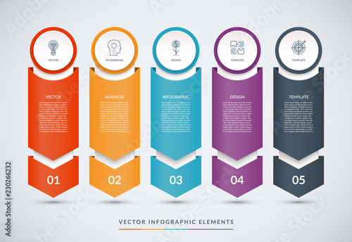 Vector infographic design template in the form of paper arrows pointing down. Can be used for web design, diagram, chart, graph, step options, business presentation.