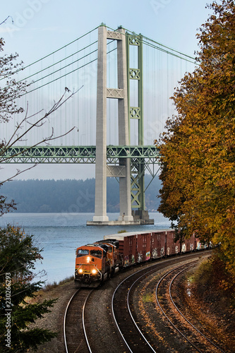 Traveling down the tracks in Tacoma, Washington; train