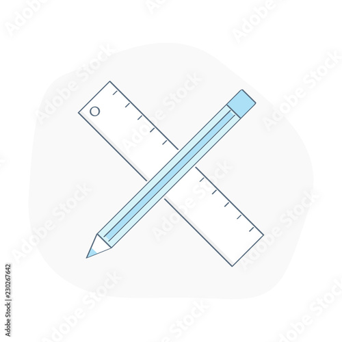 Drawing Design tools - ruler and pencil. Instruments for design, designing, engineering, planning, projection, graphics, drafting. Flat isolated outline vector illustration on white