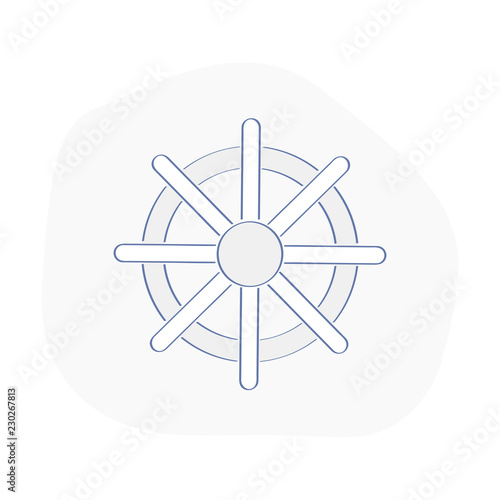 Ship wheel, Nautical helm, Ship and boat steering wheel. Captain, Leader, Rudder label, Management, Control, Navigational icon concept. Flat outline vector illustration.
