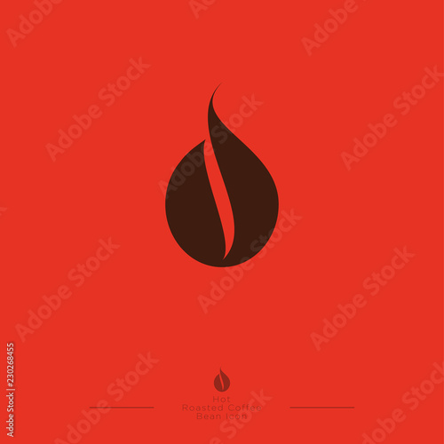 Coffee drop icon. Coffee emblem. Coffee drop, like coffee bean on orange background. Flat logo. 