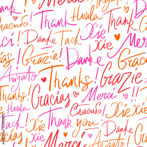 Thank you in different languages of the world. Seamless vector pattern of Thanks