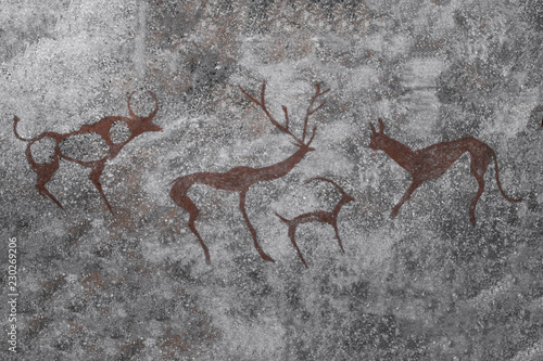 image of ancient animals on the wall of the cave. era, era, archeology.