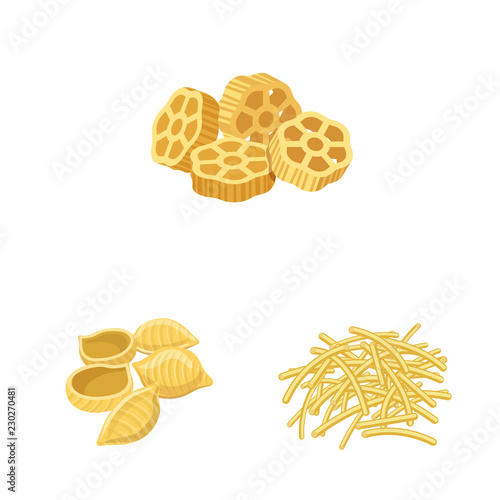 Vector design of pasta and carbohydrate sign. Set of pasta and macaroni stock vector illustration.