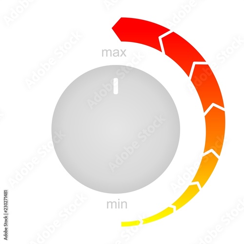 Minimum to maximum controls. Control Knob Used For Regulating. Flat icon on white background.