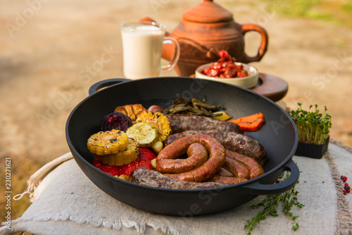 Grilled different meat saus...