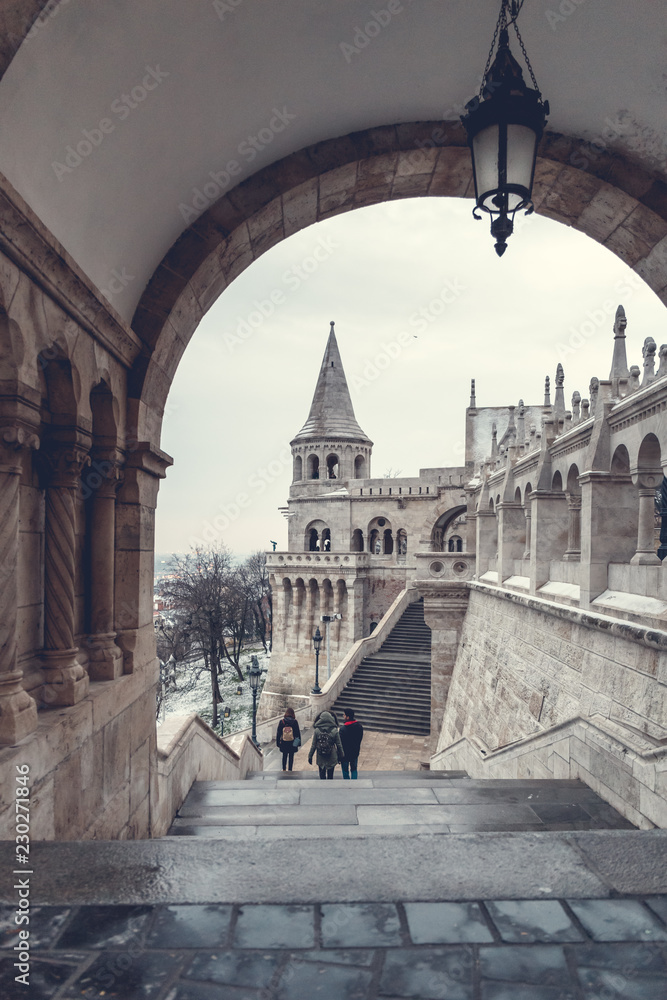  Fisherman's Bastion stairways out in Budapest, Hungary