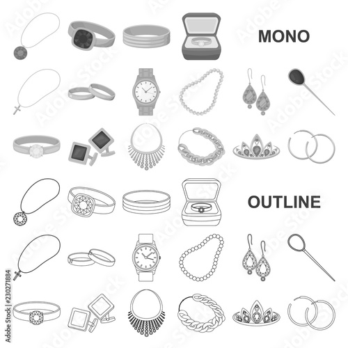 Jewelry and accessories monochrom icons in set collection for design.Decoration vector symbol stock web illustration.