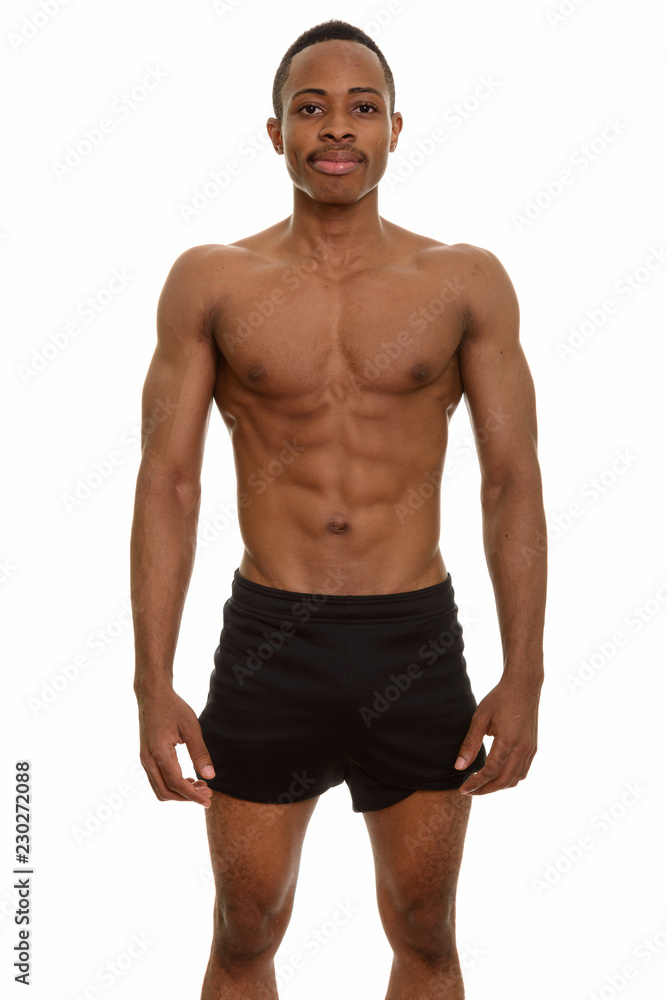 Portrait of young muscular African man shirtless Portrait of young muscular African man shirtless