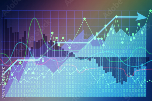 Stock exchange graphs on color background. Financial trading concept