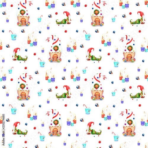 watercolor drawings  christmas illustrations  seamless pattern. sketch