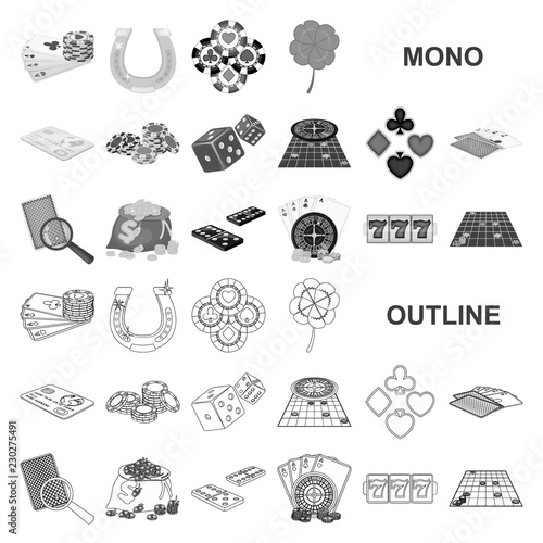 Casino and equipment monochrom icons in set collection for design. Gambling and money vector symbol stock web illustration.