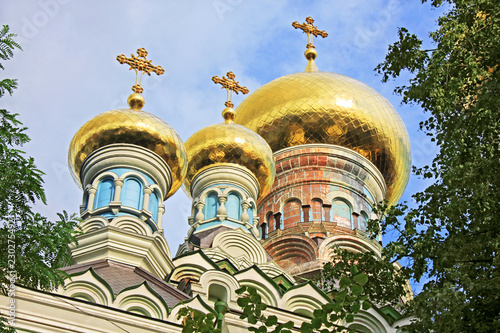 Canvas Print Golden domes. Pokrovskiy cathedral, Kiev.