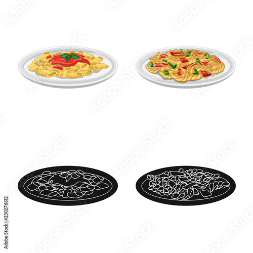 Isolated object of pasta and carbohydrate logo. Set of pasta and macaroni stock vector illustration.