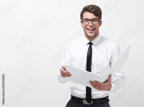 young businessman with a clipboard