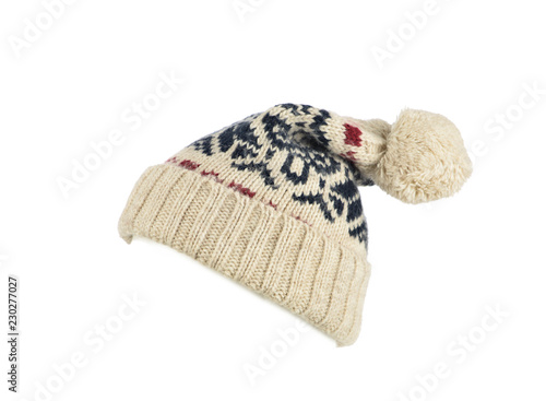 Wool beanie hat isolated on white background  