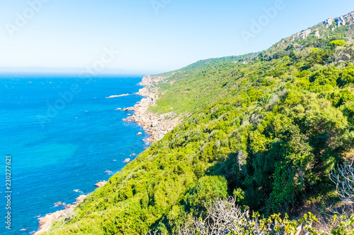 View from the Cap Spartel across the Strait of Gibraltar with Spain in distance in Morocco, Africa