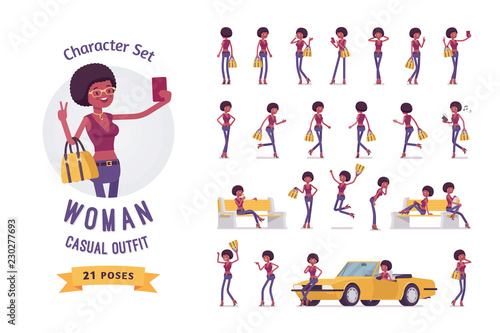 Young black woman ready-to-use character set