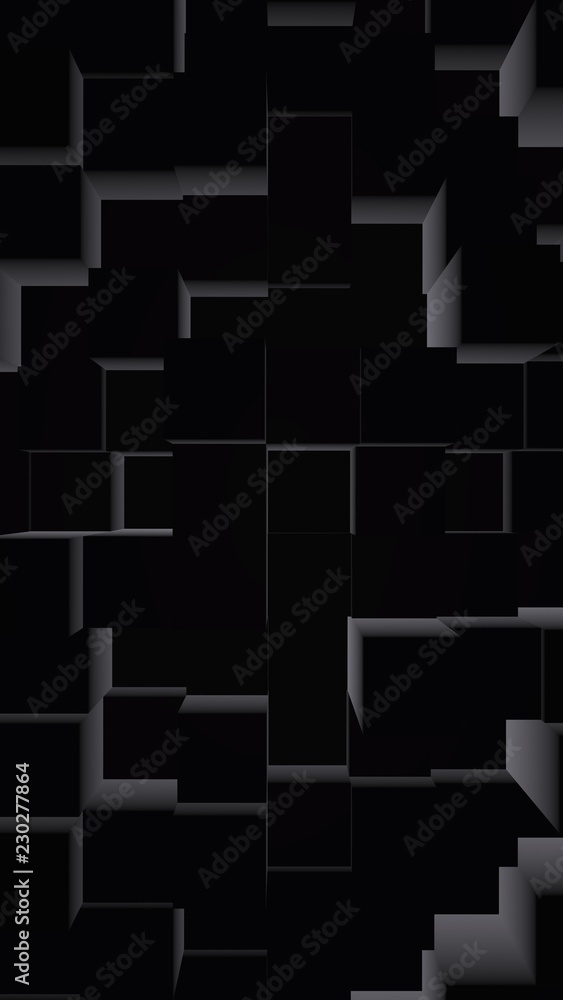 Abstract dark elegant cube geometric background. Chaotically advanced rectangular bars. 3D Rendering, 3D illustration Abstract dark elegant cube geometric background. Chaotically advanced rectangular bars. 3D Rendering, 3D illustration