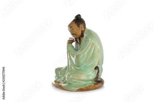 porcelain statue china man with tea cup