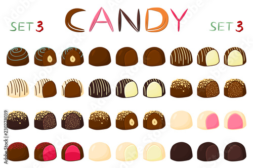 Beautiful big set of colorful chocolate desserts