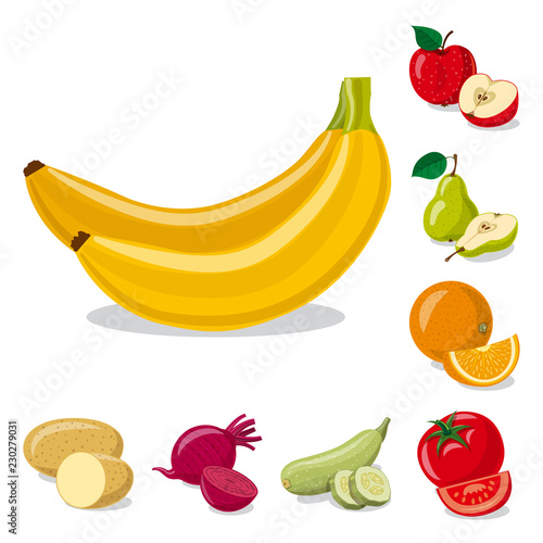 Isolated object of vegetable and fruit icon. Set of vegetable and vegetarian vector icon for stock.