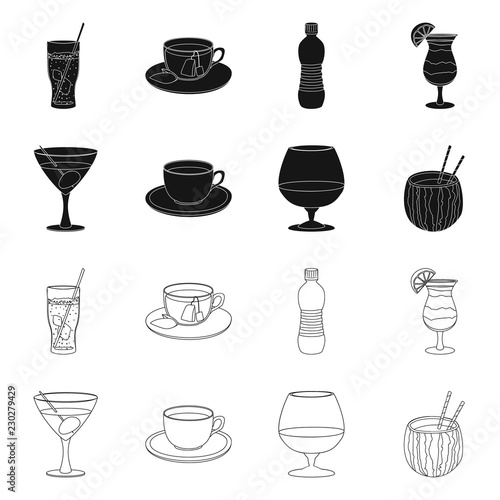 Vector illustration of drink and bar sign. Set of drink and party vector icon for stock.